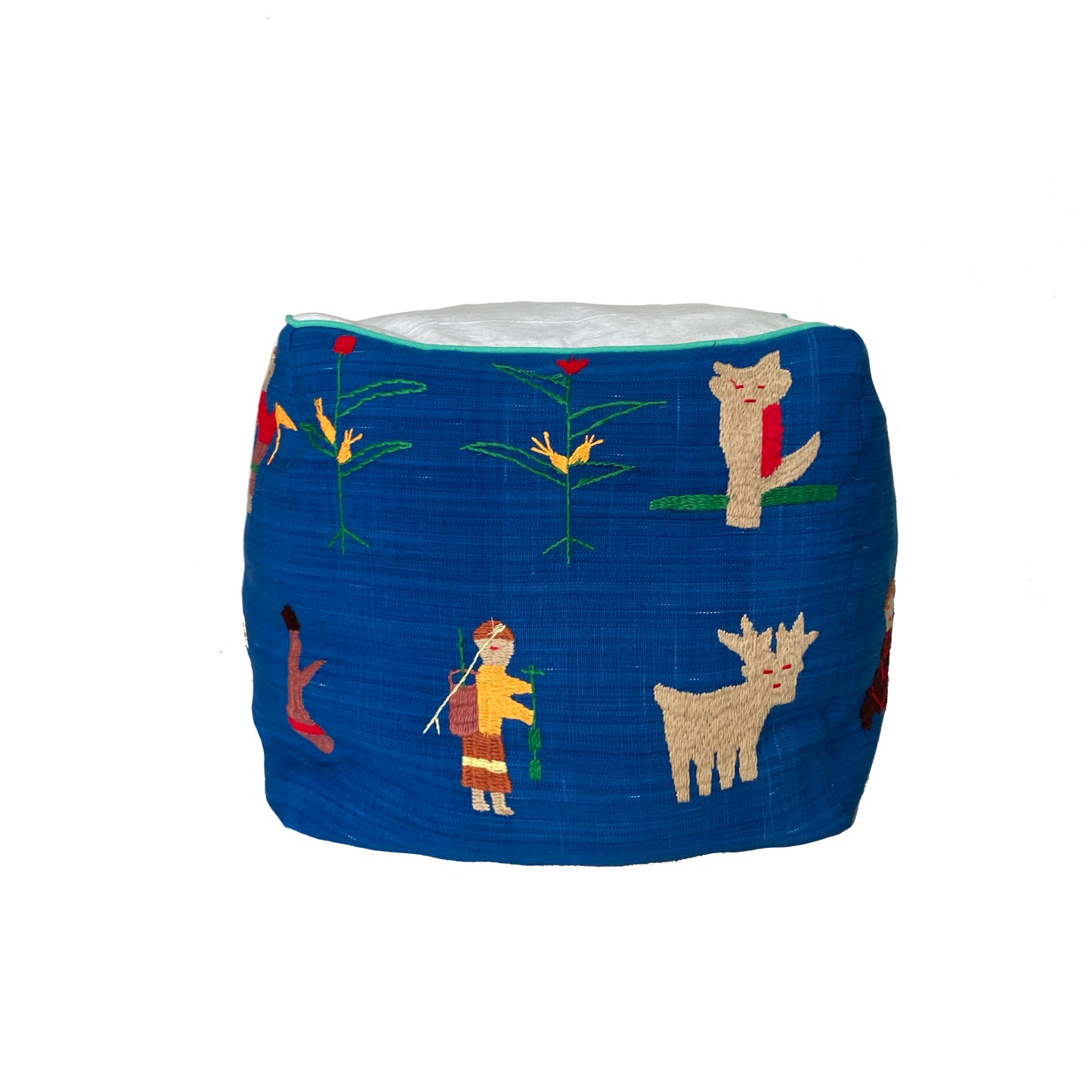 Naka Hand Embroidery Square Pouf/Footstool