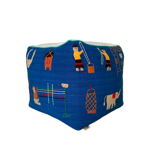 Naka Hand Embroidery Square Pouf/Footstool