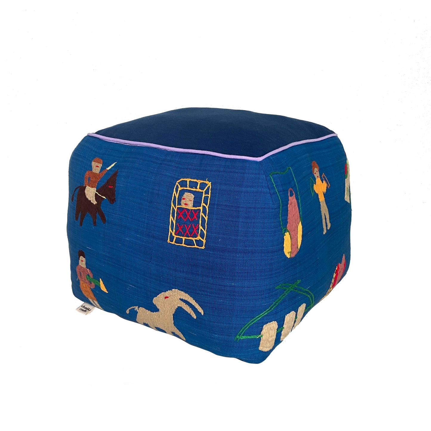Naka Hand Embroidery Square Pouf/Footstool