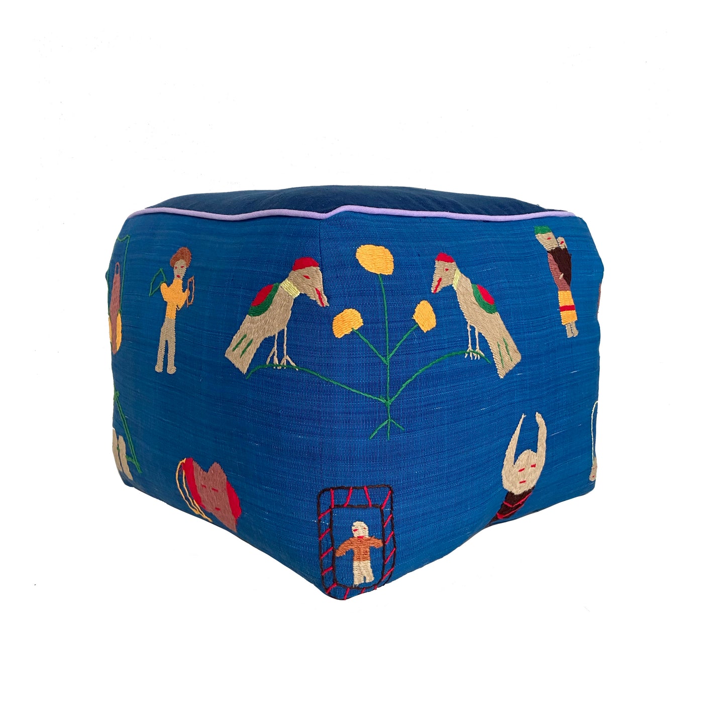 Naka Hand Embroidery Square Pouf/Footstool