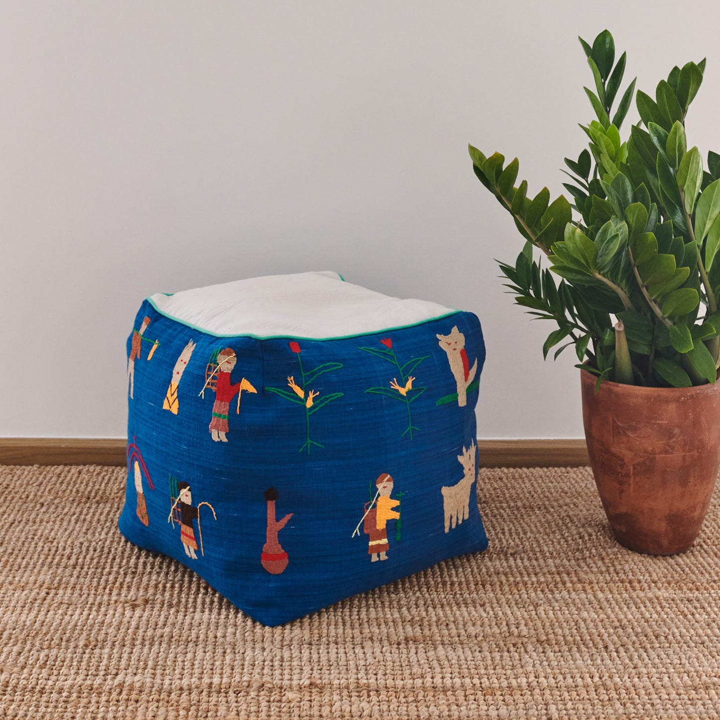 Naka Hand Embroidery Square Pouf/Footstool